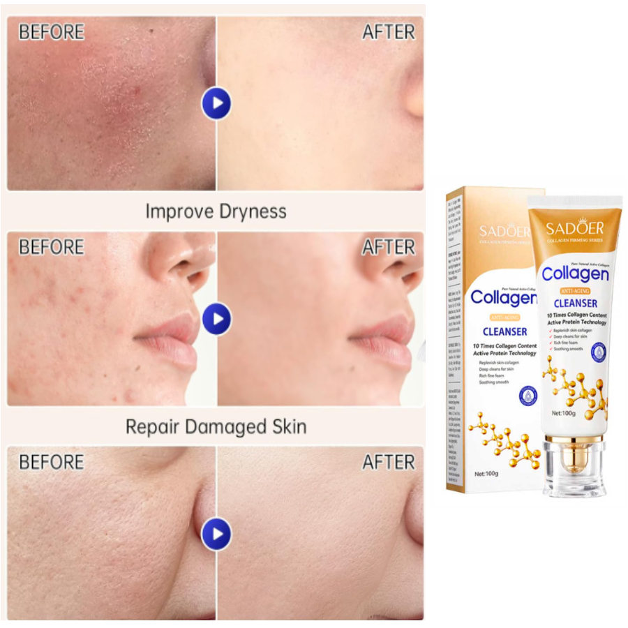 Limpiador Facial de Colágeno Anti-Envejecimiento | Espuma Suave con Tecnología de Proteína Activada