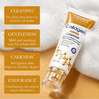 Limpiador Facial de Colágeno Anti-Envejecimiento | Espuma Suave con Tecnología de Proteína Activada