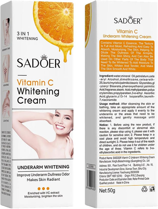 Crema Blanqueadora para Axilas y Zonas Íntimas con Vitamina C – SADOER (50g